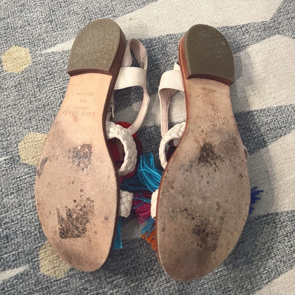 Kate Spade Sunset Woven Nappa Tassels Flat Sandals 6.5